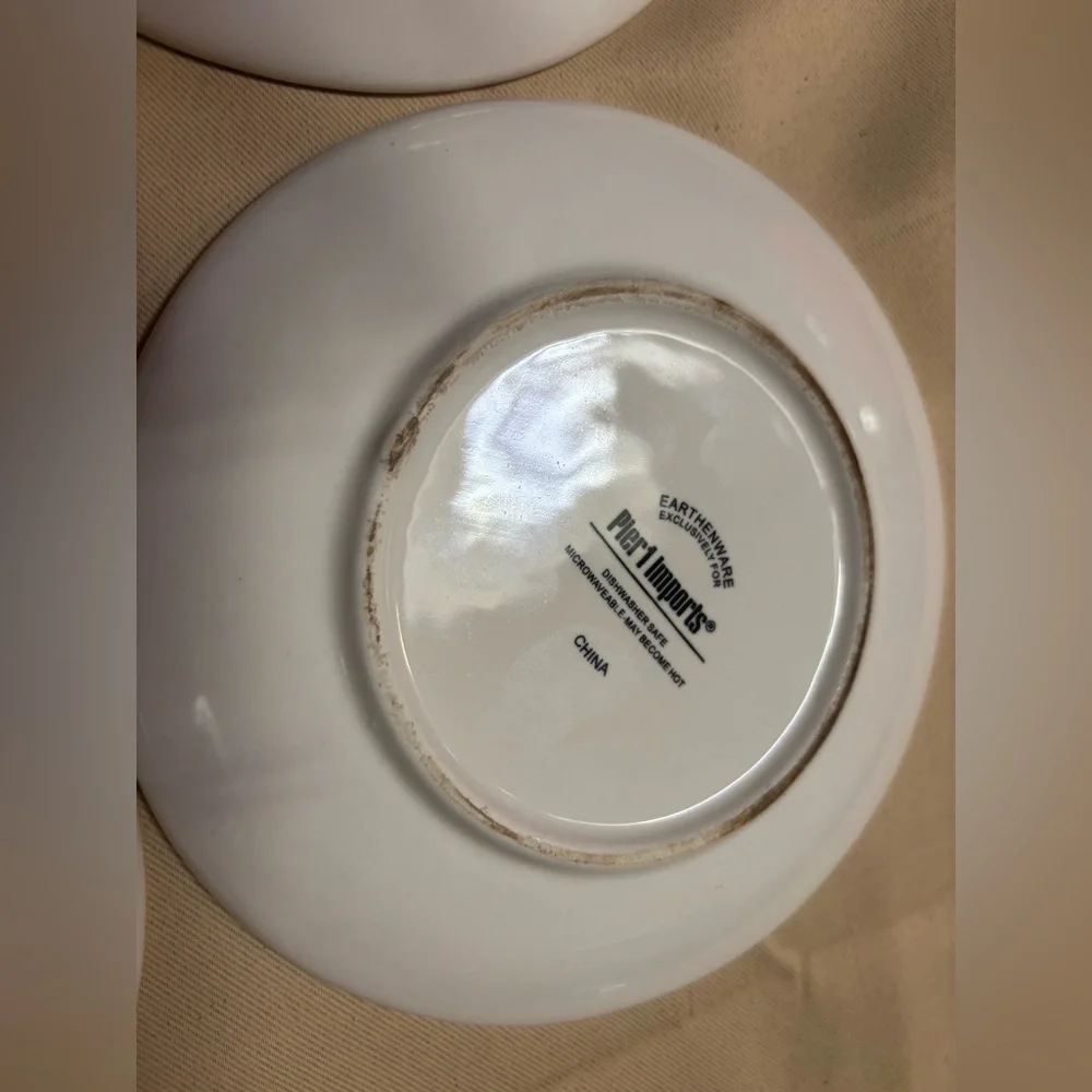 Pier 1 Imports Christmas Appetizer 4 Plates Holiday Theme 6” Santa, Snowman Flaw